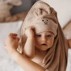 BabyOno, okrycie kąpielowe bambusowe z kapturkiem, ciemny beż, 100-100 cm