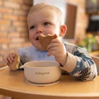 BabyOno, silikonowa miseczka z przyssawką i przykrywką, beżowa