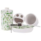 Bathroom Solutions, zestaw łazienkowy ceramiczny, biały dekor bambus, 4 elementy