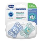 Chicco, Physioforma Light, smoczek uspokajający, silikonowy, niebieski, 6-16 m, 2 szt.