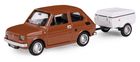 Daffi, Niewiadów, Fiat 126p z krótką przyczepką, pojazd, model metalowy, 1:43, brązowy