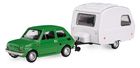 Daffi, Niewiadów, Fiat 126p z przyczepą kempingową, pojazd, model metalowy, zielony, 1:43