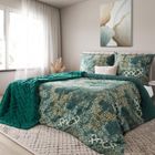 Eurofirany, komplet pościeli satynowej, Spring, 140-200 cm, ciemnozielony