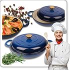 Hage, garnek żeliwny, emaliowany, płaski, niebieski, 30 cm, 3l