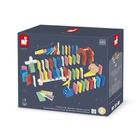 Janod, domino drewniane, tor przeszkód, gra zręcznościowa, 100 elementów