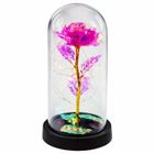 Lean Toys, wieczna, kryształowa róża w kopule z oświetleniem LED, różowa, 21-11 cm