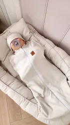 MimiNu, Soft, Teddy, komplet: śpiworek + czapeczka, beż, TOG 0.5, 0-3 m