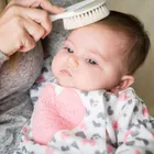 Nuvita, zestaw na ciemieniuchę: szczotka i grzebień, naturalne włosie, sage green