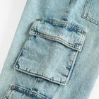 Regulowane jasnoniebieskie jeansy z przetarciami wide leg cargo Cool Club