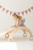 tupti.wood, duży bujak montessori z uchwytami + duża zjeżdżalnia, chmurki, naturalny