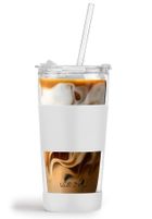 Vialli Design, kubek termiczny szklany ze słomką, 600 ml, biały Fuori