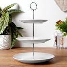 Vilde, patera porcelanowa, biała, 3-piętrowa, 34 cm