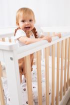 Yoonco, IWI, łóżeczko drewniane z szufladą i barierką, białe/buk