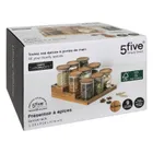 5five Simply Smart, Harmony, słoiki na przyprawy na drewnianej półce, 9 szt., 180 ml
