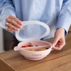BabyOno, silikonowy talerzyk z przyssawką i przykrywką, różowy