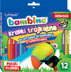 Bambino, kredki trójkątne z temperówką, 12 kolorów