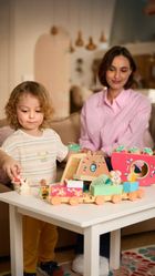 Chicco, My Wood Friends, drewniany pociąg z figurkami zwierząt