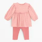 Cool Club, Komplet dziewczęcy, Body sukienka z długim rękawem, Legginsy prążkowane, różowy