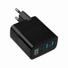 Gembird, szybka ładowarka sieciowa, 3-portowa, USB-A + USB TYP-C, 30W, LCD, czarna