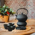 Hage, zestaw dzbanek żeliwny, z filiżankami i podgrzewaczem, czarny, 4-60 ml, 900 ml