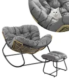 HaloFuture, nowoczesny fotel bujany z podnóżkiem, skandynawski kokon, szary