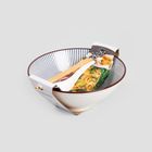 Homla, Salado, zestaw do ramen w paski z brązowym rantem, 21 cm