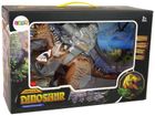 Lean Toys, interaktywny dinozaur z katapultą, brązowy