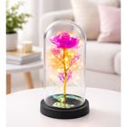 Lean Toys, wieczna, kryształowa róża w kopule z oświetleniem LED, różowa, 21-11 cm