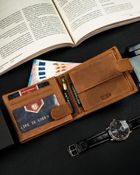 Portfel, brązowy, skórzany, RFID, Peterson