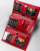 Portfel, czerwony, skórzany, RFID, Peterson