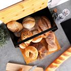 Vilde, chlebak drewniano-metalowy, podwójna pokrywa, czarny, 35,5-22-20,5 cm