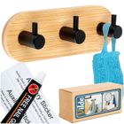 Vilde, haczyk, wieszak samoprzylepny, drewniany, metalowy, czarny, potrójny, 14-3,5-5 cm