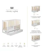 Yoonco, IWI, łóżeczko drewniane z szufladą i barierką, beż