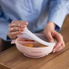 BabyOno, silikonowy talerzyk z przyssawką i przykrywką, różowy