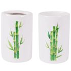 Bathroom Solutions, zestaw łazienkowy ceramiczny, biały dekor bambus, 4 elementy