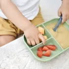 Beaba, silikonowy talerzyk z przyssawką, trójdzielny, sage green