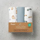 Bocioland, pieluszki muślinowe, niebieskie, 70-70 cm, 3 szt.