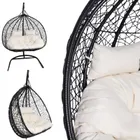 HaloFuture, fotel wiszący, dwuosobowy, kokon, czarny, beżowa poduszka