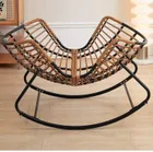 HaloFuture, nowoczesny fotel bujany z podnóżkiem, skandynawski kokon, szary