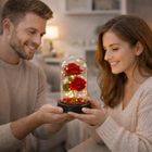 Lean Toys, 2 wieczne róże w kopule, z oświetleniem LED