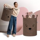 Sipo, Miś, kosz na zabawki XL, premium boucle, zamykany na ściągacz, brązowy