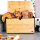 Vilde, chlebak drewniano-metalowy, podwójna pokrywa, czarny, 35,5-22-20,5 cm