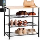 Vilde, regał na buty, 4-poziomowy, metalowy, czarny, 60-30-57 cm