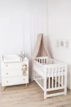 Yoonco, IWI, łóżeczko drewniane z barierką, beż