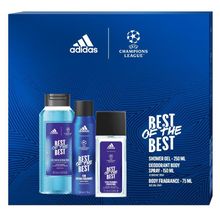 Adidas, UEFA Champions League, Best Of The Best, zestaw: żel pod prysznic, 250 ml + dezodorant body spray, 150 ml + dezodorant atomizer, 75 ml