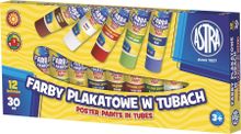 Astra, farby plakatowe, 12 kolorów w tubie, 30 ml