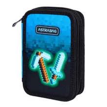 Astrabag, piórnik rozkładany, potrójny, z wyposażeniem, Blue Pixel