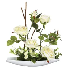 Atmosphera, sztuczna roślina, bukiet róż, biały, 37 cm