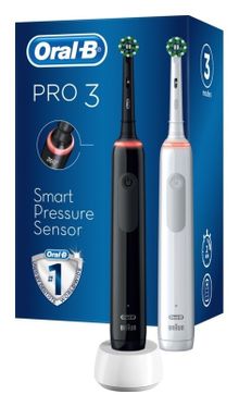 Braun, Oral-B, szczoteczki elektryczne, PRO3 3900 CrossAction czarna + Sensi UltraThin biała