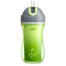 Chicco, kubek treningowy, niekapek, termiczny ze słomką, 14m+, 266 ml, green